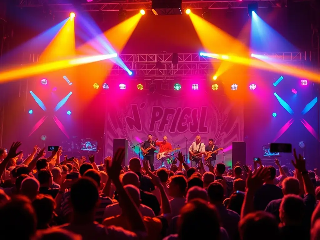 A photograph capturing the energy and excitement of a HEP EH PEP concert, with musicians performing and audience members enjoying the performance.