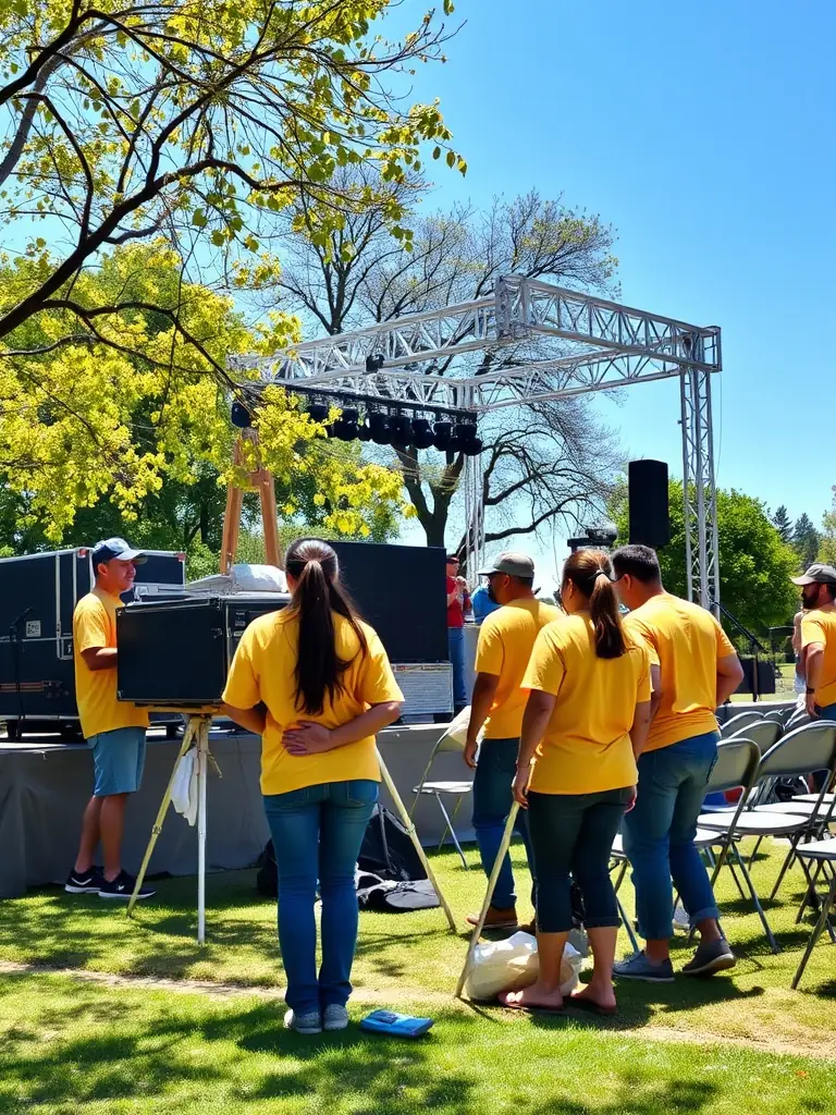 An image of volunteers setting up for a HEP EH PEP event, highlighting the organization's reliance on community support and participation.